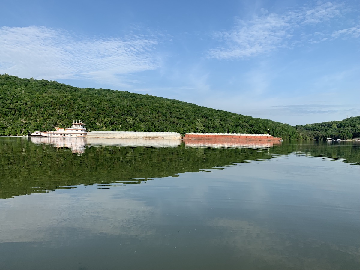 Barge traffic heading down the channel on Nickajack Lake