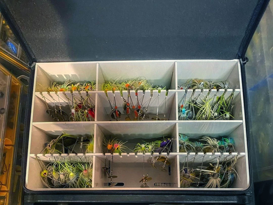Spinnerbaits in storage box