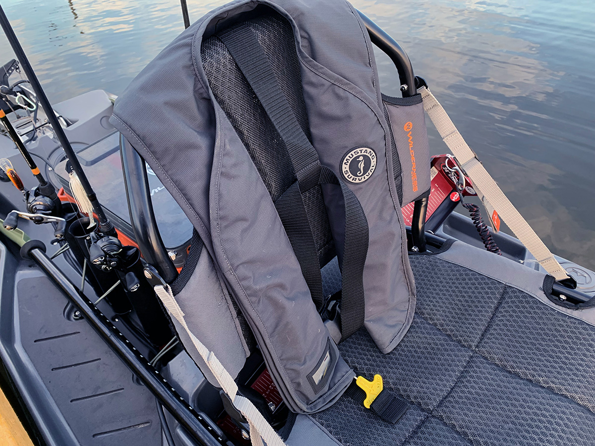 Mustang Inflatable PFD on a kayak