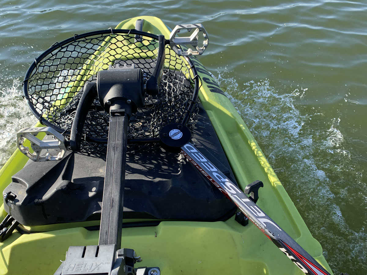 front of kayak on lake